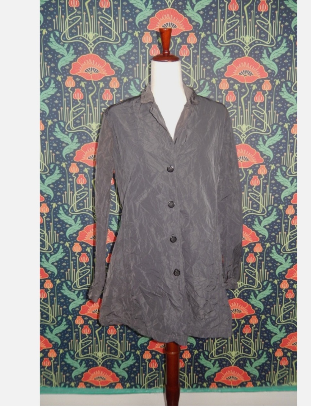 Sun Kim Gray Crinkle Boyfriend Shirt Lightweight Jacket Top M